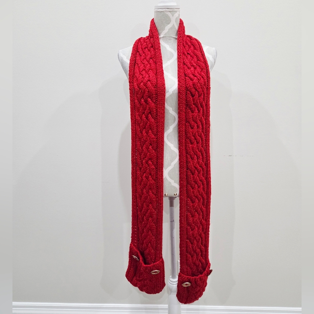 Michael Kors Red Knit Scarf With Pockets